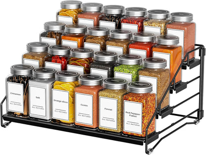 4 Tier Spice Rack for Cabinet, Spice Rack Organizer, Depth Adjustable Spice Holder for Countertop, Cupboard, Pantry, Seasoning Shelf, Metal, Black (1 Pack)1