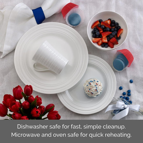 Ciara 16 Piece Bone China Dinnerware Set, Service for 4, Lightweight and Durable Plates Bowls and Mugs, Elegant White Dinnerware for Everyday Use4