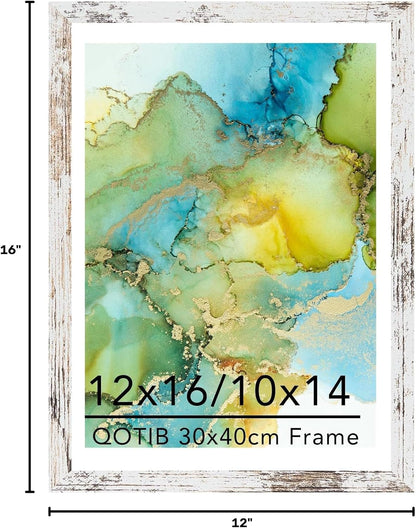 12X16 Frame Rustic White with 10X14 Mat, for 30 X 40Cm Diamond Art Painting, Display Photo 10 X 14 with Mat or 12 X 16 without Mat, Wood 12 by 16 Picture Frame for Wall Hanging, Rustic White, 1 Pack9