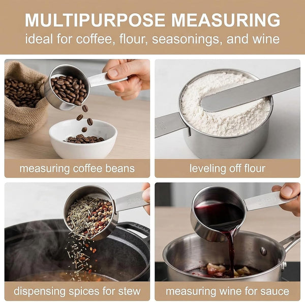4 Pcs 1/4 Cup Measuring Cup, 60 Ml Stainless Steel 1/4 Cup Scoop,1/4 Measuring Cup,Quarter Cup Scoop,1/4 Cup for Coffee, Cooking, Baking, Kitchen Wet and Dry Ingredients, Dishwasher Safe6
