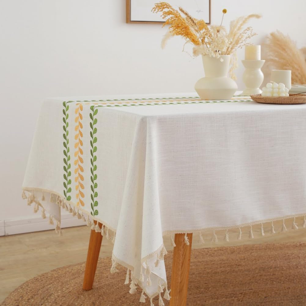 rectangular-tablecloth-embroidery-leaf-pattern-table-cloth-wrinkle-free-heavy-weight-cotton-linen-farmhouse-tablecloth-tassel-fabric-table-cover-for-dining-kitchen-buffet