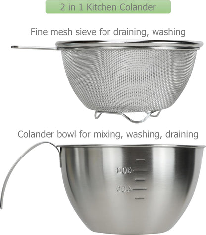Stainless Steel Mixing Bowls with Colander Strainers, 1000Ml/1-Quart2
