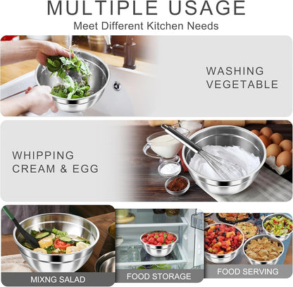 Mixing Bowls with Airtight Lids, 6-Piece Stainless Steel Salad Bowls6