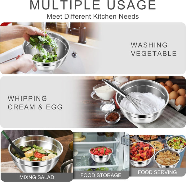 Mixing Bowls with Airtight Lids, 6-Piece Stainless Steel Salad Bowls6