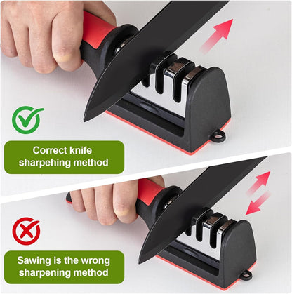 Professional 4-In-1 Knife Sharpener with Tungsten Steel & Ceramic Slots, Manual Sharpener for Chef Knives, Scissors & Straight Edge Blades - Home Kitchen Tool5
