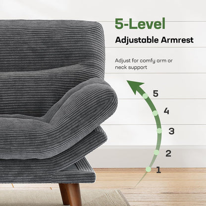 66.02" Futon Sofa Bed, Convertible Corduroy Futon Couch with Adjustable Backrest & Armrests, Small Sleeper Sofa Loveseat for Living Room, Apartment, Office, Grey3