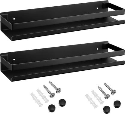 2 Pieces Stainless Steel Shelf Bathroom Shower Floating Shelves Wall Mounted Shower Caddy Basket Shelf Storage Organizer Shelves for Bathroom, Kitchen, Living Room(15.75 Inch/ 40 Cm,Black)1