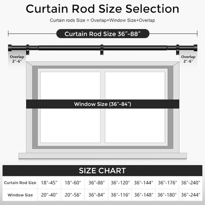 Curtain Rods for Windows 48 to 84 Inch(4-7 Feet),Black 1'' Diameter Drapery Rods with End Cap Style Design,Modern Adjustable Heavy Duty Curtain Rod,Size:36''-88''5