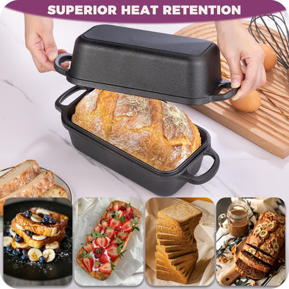 Cast Iron Loaf Pan with Lid 9X5 Inch,Sourdough Pan | 2 in 1 Loaf Pans for Baking Bread, Even Heat Distribution for Sourdough, Homemade Bread5