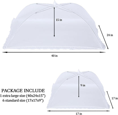 7 Pack Food Covers for Outdoors Mesh Screen Include Food Tents 1 Extra Large (40"X 24") & 6 Standard (17"X 17") Collapsible and Reusable Mesh Covers for Outside, BBQ Party Supplies, Fruit2
