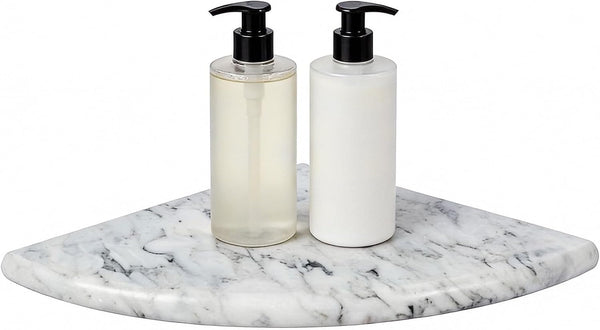 9" Marble Stone Corner Shelf Polished, Wall Mounted Shower Caddy, Floating Shampoo Holder for Bathroom, Kitchen, Living Room (Gray)1