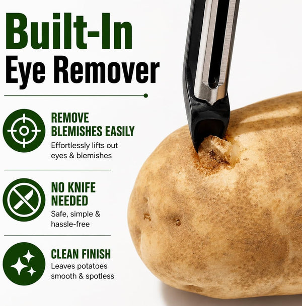 Black Premium Vegetable Peeler | Ultra-Sharp Swivel Stainless Steel Blade | Ergonomic Soft Grip Handle | Mango Peeler | Dishwasher Safe | Skin Peeler for Veggies & Fruits | Potato Peeler & Eye Remover5