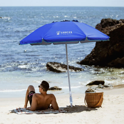 6.5Ft Twice Folded Portable Beach Umbrella with Sand Anchor Windproof, Push Button Tilt and Air Vent UPF 50+ Protection Fits in a Large Suitcase for Patio Garden Beach Pool Backyard Blue2