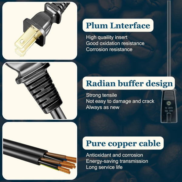 6Ft Long 2 Pin 1/2 Inch Spacing Power Cord for Zojirushi Rice Cooker Electric Cord - Also for Many Rice Cookers and Other Small Appliances4