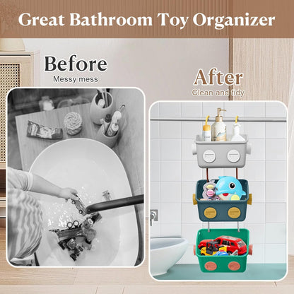 Bath Toy Storage Organizer Basket, 3 Pack Cute Robot Bathtub Shower Toy Organizer, Wall Mounted Hanging Bath Toy Holder with Hooks, for Tub Laundry6