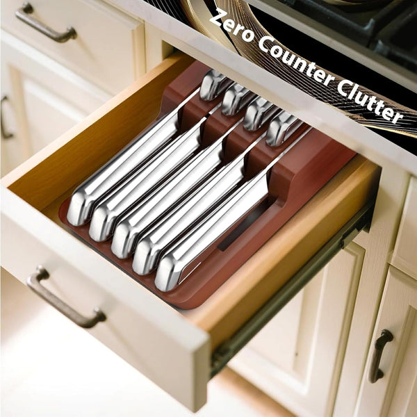 10 PCS Stainless Steel Drawer Knife Set with Wooden Organizer | Japanese High-Carbon Stainless Steel Blades, Patented Non-Slip Handle, Space-Saving Drawer Design, Dishwasher Safe4