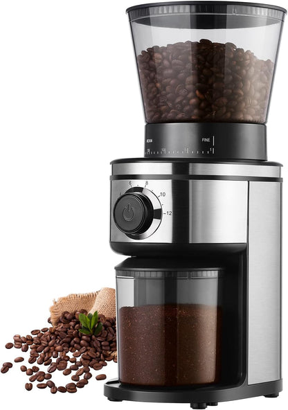 Burr Coffee Grinder, Electric Conical Coffee Bean Grinder with 30 Adjustable Grind Settings for 2-12 Cups, Sliver & Black1