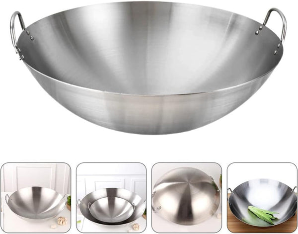 Stainless Steel Wok 12.00In round Bottom Wok Large Capacity Frying Pan for Gas Stove Chinese for Stir Frying Bbq Fried Potatoes Scrambled Eggs7