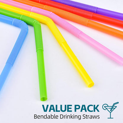 100PCS Flexible Plastic Straws | Colorful Disposable Bendy Party Fancy Straws12.8Inch Extra Long Straws Party Decorations4