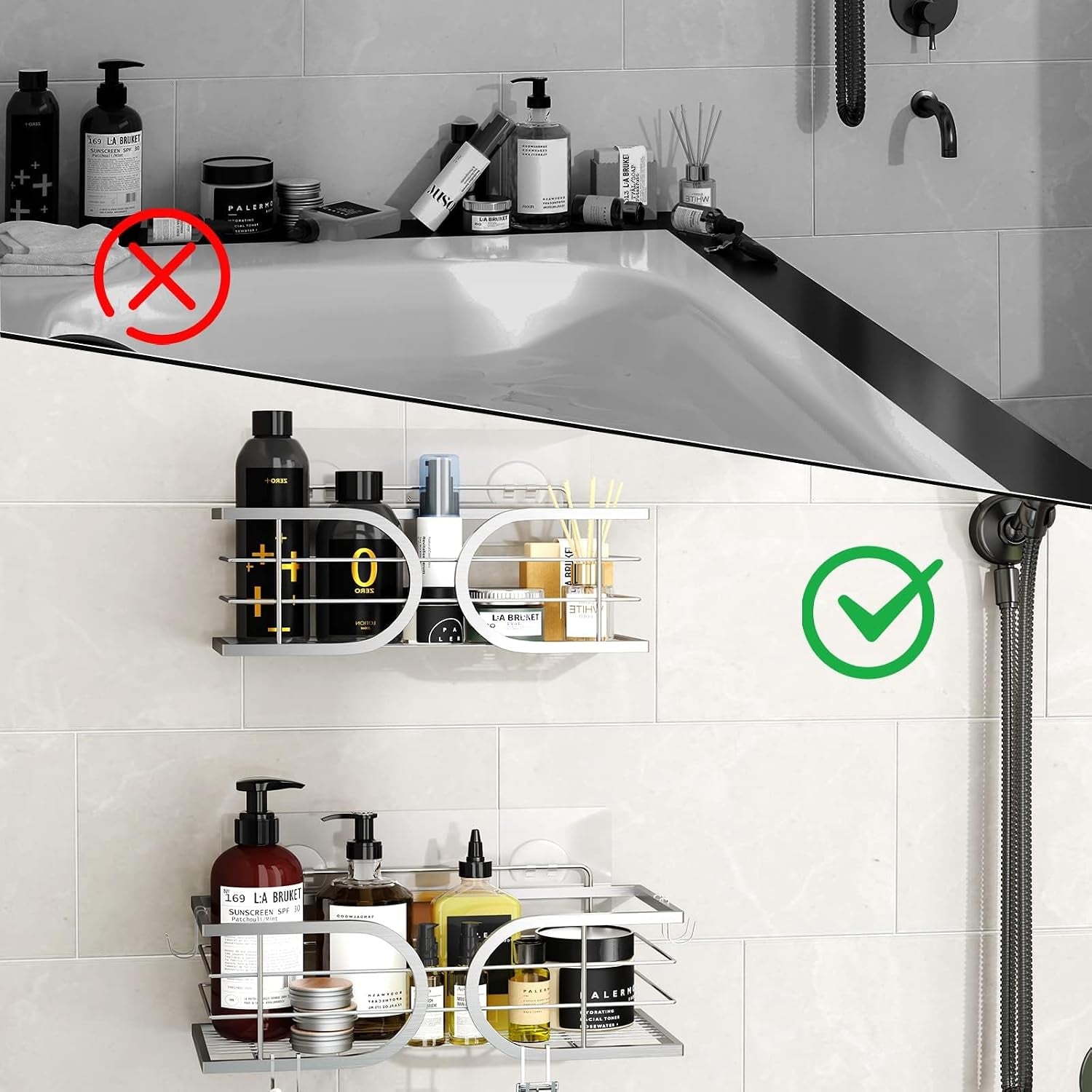 shower-caddy-no-drill-wall-mounted-304-stainless-steel-durable-large-capacity-adhesive-shower-rack-organiser-quick-dry-rustproof-bathroom-storage-shelves-2-pack-silver