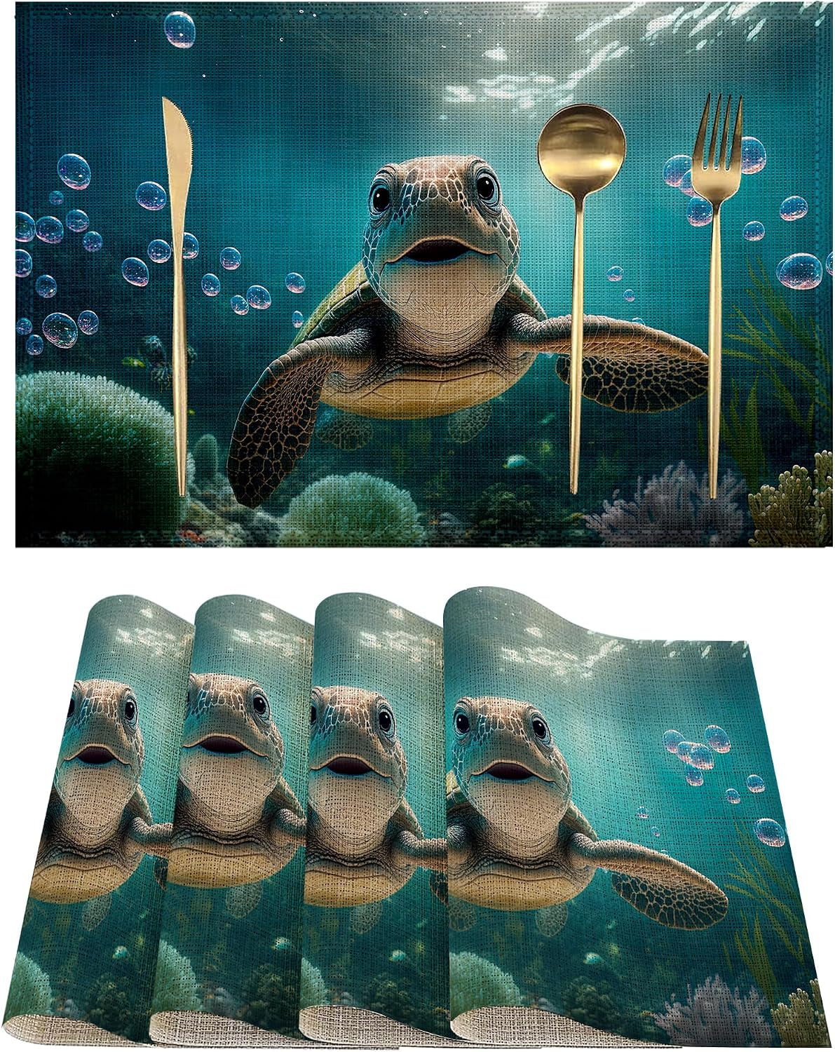 sea-turtle-placemats-set-of-4-waterproof-place-mats-non-slip-washable-table-mats-set-for-kitchen-dining-holiday-party-wedding-decor-12x18-inch