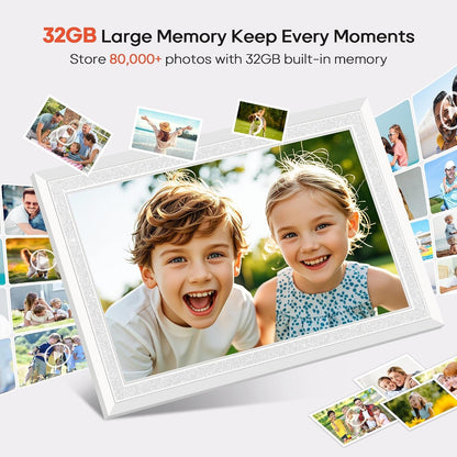Frameo 10.1" Digital Picture Frame, Smart Wifi Digital Photo Frame with 1280X800 HD IPS Touch Screen 32GB Memory Auto-Rotate Wall Mounted, Share Photos/Videos from Phone Anywhere(White)3