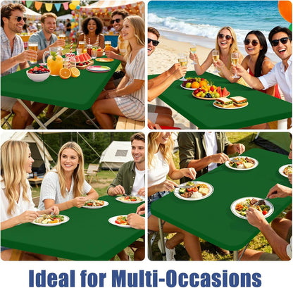 2 Pack Rectangle Spandex Fitted Table Cloth, 6FT Elastic Tablecloth | Washable Picnic Table Cover, Stretch Waterproof Table Cloths for Party, Patio, Dining, Kitchen, 30" X 72", Emerald Green9