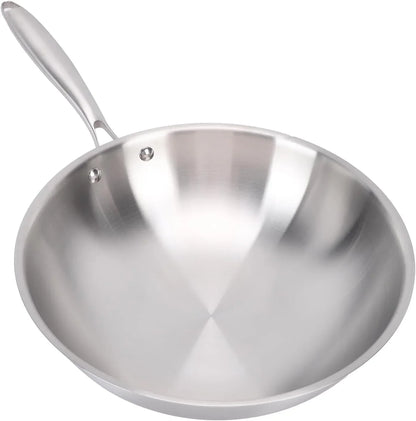 Stir Fry Pan, 304 Stainless Steel Wok, Multi Layer Composite Cookware, Non Stick Cooking Surface, Flat Bottom, Induction Ready for Gas Electric and Induction Stoves (34CM)5