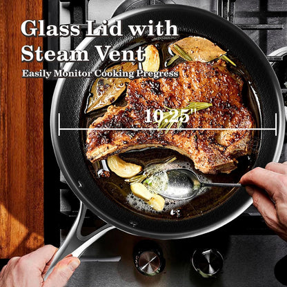 Woks & Stir-Fry Pans Nonstick-Hybrid Tri-Ply Stainless Steel Wok10" Nonstick Skillet with Lid,Wave Etch Textured Interior,Dishwasher Safe & Oven Safe PTFE & PFOA FREE Kitchen Cookware for All Cooktops6