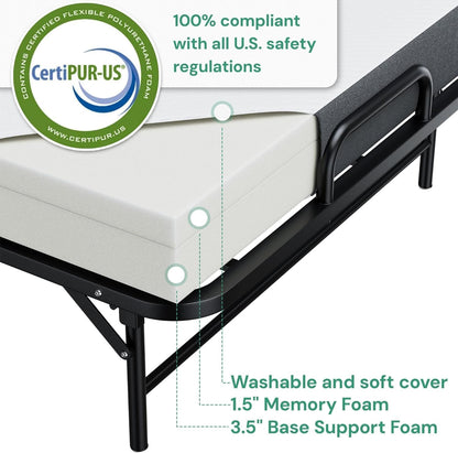 Folding Bed with Mattress for Adults & Kids, Cot Size, 75" X 31", Portable Foldable Bed with 5" Memory Foam Mattress, Rollaway Beds, Fold Up, Super Strong Frame(Cot)5