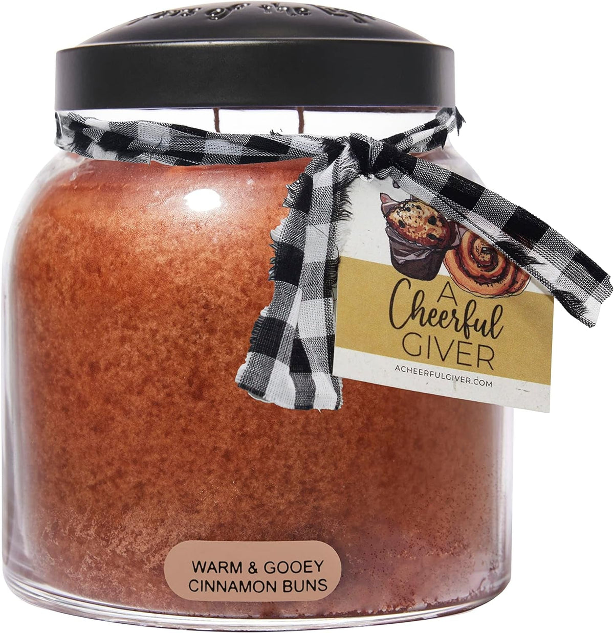 warm-gooey-cinnamon-buns-papa-scented-glass-jar-candle-34oz-with-lid-true-to-life-fragrance-made-in-usa