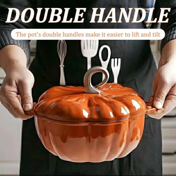 Pumpkin Cast Iron Dutch Oven, 4Qt Enamel Cast Iron Cooking Pot with Lid | Pumpkin-Shaped Cocotte, Soup Pot - Serves 3-5, Christmas Thanksgiving Decor Gift, for Various Stoves3