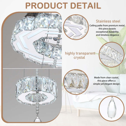 12" Modern Crystal Chandeliers Silver Flush Mount Ceiling Chandelier Mini Chandelier for Hallway LED Dimmable Crystal Pendant Light for Dining Room Living Room Bedroom3
