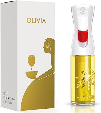 OLIVIA. the Original Advanced Oil Sprayer for Cooking, Salads, Bbqs and More, Continuous Spray with Portion Control, Trusted by Chefs. Patented Technology. (Glass Bottle) (Golden Leaves) | Portion Control Mist for Air Fryer, Salad, BBQ, Refillable & Reusable, Fine Mist Olive Oil Kitchen Sprayer, Anti-Drip1