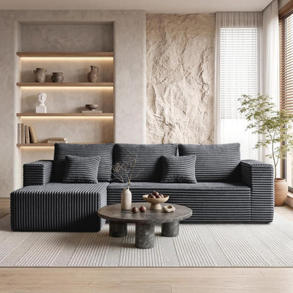 106" Corduroy Boneless Modular Sectional Sofa, Cloud-Louch Deep Seat Sofa with Left Chaise for Living Room & Bedroom（L-Shaped Left Hand Facing ）1