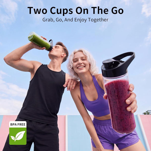 Smoothie Blender, Personal Blender with 2 To-Go Cups & Lids, Black | 25,000 RPM Powerful Motor, Blender and Grinder Combo, One-Button Pulse, BPA Free, Compact Size, for Kitchen, Frozen Drinks5