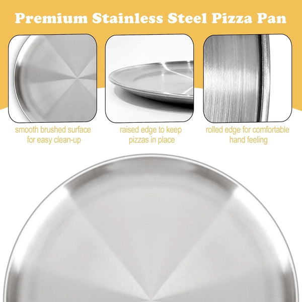 13½ Inch Pizza Pan for Oven, Nonstick Large round Stainless Steel Pizza Pan |  Non-Toxic Pizza Steel Tray Plate for Baking Cookie Pizza Pie Cake, Easy Clean & Dishwasher Safe2
