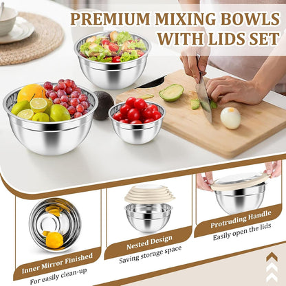 Metal Mixing Bowls with Lids Set, Visible Airtight Lids & Khaki5
