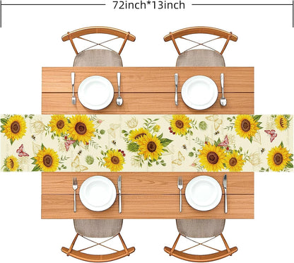 Sunflower Table Runner, Butterfly & Bee 13X72 Inch Floral Farmhouse Decor2
