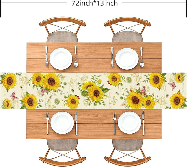 Sunflower Table Runner, Butterfly & Bee 13X72 Inch Floral Farmhouse Decor2