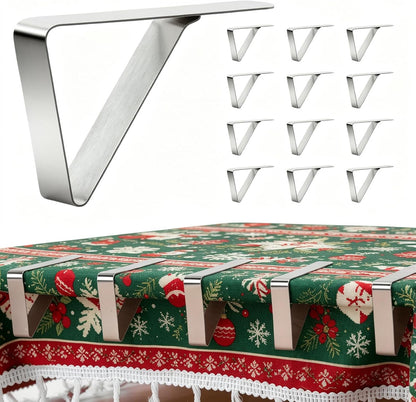 12 PCS Metal Tablecloth Clips Holder Securing Outdoor & Indoor Table Cloth | Windproof & Waterproof & Rustproof Stainless Steel Table Cover Clamps for Party, Picnic Camping, Wedding, Christmas, New Year1