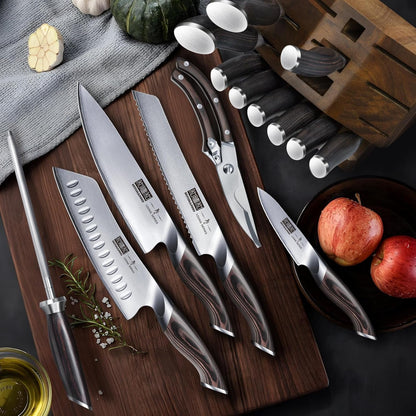 16PCS Knife Set, Ultra Sharp Japanese Kitchen Knife Set with Block | Japanese High Carbon Stainless Steel Cooking Knife Set, Multipurpose Chef Knives Set with Sharpener, Ergonomic Handle, Gifts7