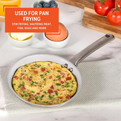 8 in 2 Ply Aluminum Gray Ceramic Fry Pan with Stainless Steel Handle | 2 Ply Construction with Induction and Oven Use, Ideal for Pan Frying and Sautéing7