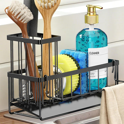 Sponge Holder for Kitchen Sink, Kitchen Sink Caddy, Kitchen Sink Sponge Holder, Dish Sponge Holder, Kitchen Sink Organizer for Sponge, Dish Brush, Scrubber(9.65" X 3.74" X 6.3", Black)7