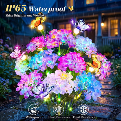 4 Pack Solar Flower Lights, Hydrangea Flower with Butterfly Swaying6