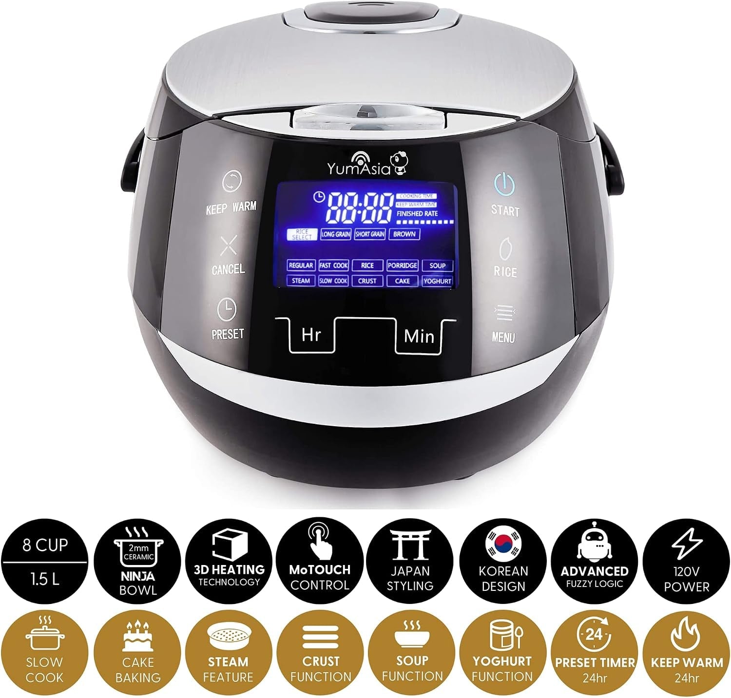 sakura-rice-cooker-with-ceramic-bowl-and-advanced-fuzzy-logic-8-cup-1-5-litre-6-rice-cook-functions-6-multicook-functions-motouch-led-display-120v-power-black-and-silver