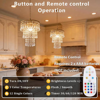 Battery Operated Chandelier 2 Pack, 3-Tier Rechargeable Pendant Light with Remote, 5000Mah Built-In Li-Polymer Battery, RGB Dimmable No Wiring Crystal Hanging Lamp for Indoor Outdoor Patio Bedroom5
