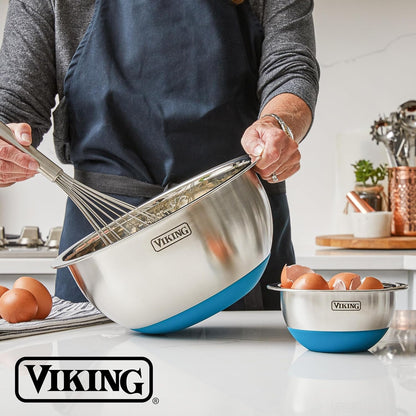 Viking Mixing Bowls Set, 10 Piece Stainless Steel Kitchen Cookware, Non-Slip Silicone Base, Includes Tight Fit Lids, Dishwasher Safe, Teal6