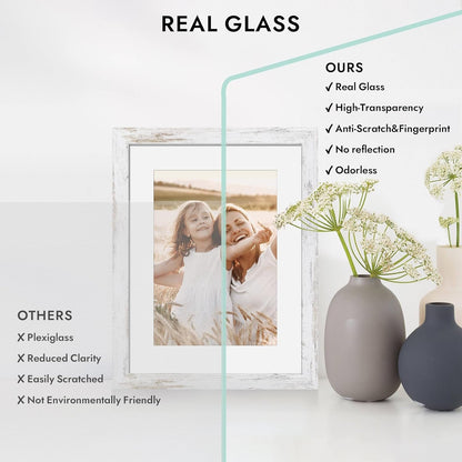8X10 Picture Frame with Real Glass Wood (Distressed White, 1 Pack)3