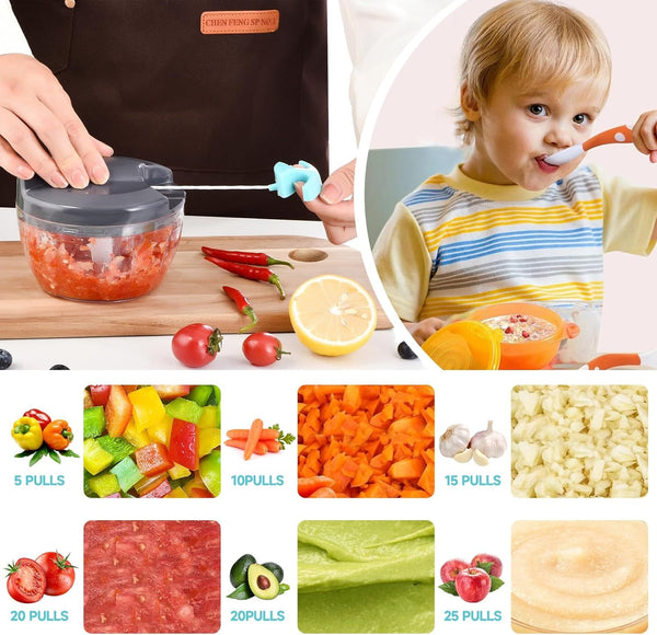 Manual Food Processor Vegetable Chopper, Portable Hand Pull String Garlic Mincer Onion Cutter for Veggies, Ginger, Fruits, Nuts, Herbs, Etc., 500Ml,（Gray-Blue）3